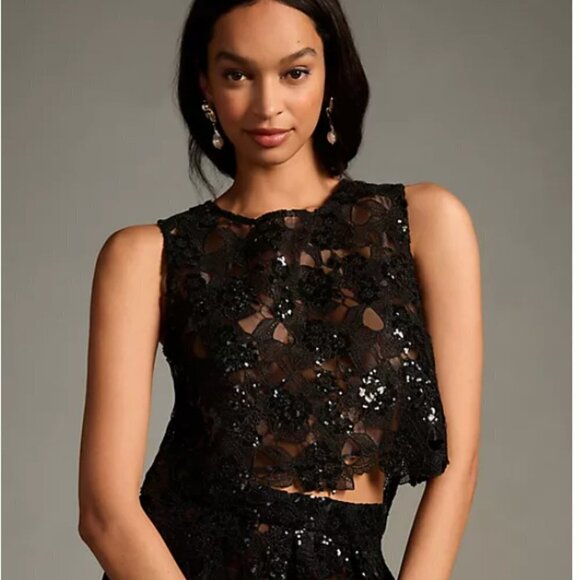 Eva Franco Sheer Embroidered Sequin Tank Top - Size 10 - Picture 1 of 8